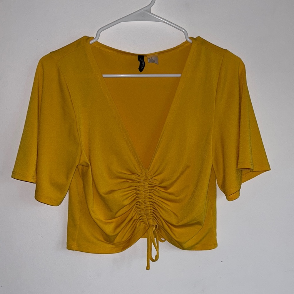 drawstring crop top yellow croptop flowy top